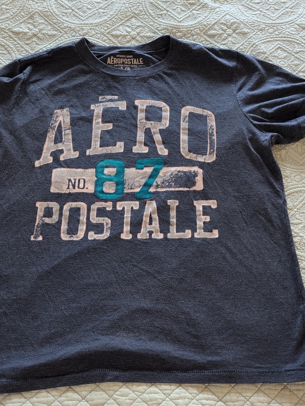Aeropostale Navy Blue Short Sleeve Tee with Teal '87' Graphic